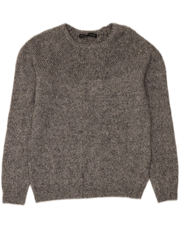 Zara Herre Boat Neck Jumper Sweater Medium Grey Flecked Wool