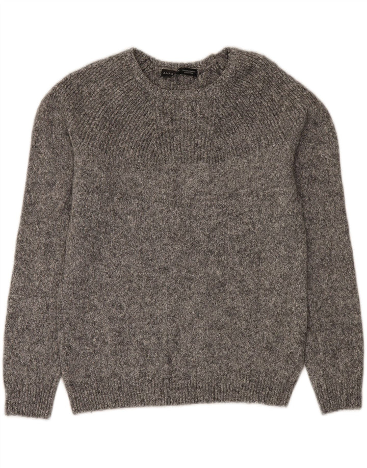 Zara Herre Boat Neck Jumper Sweater Medium Grey Flecked Wool