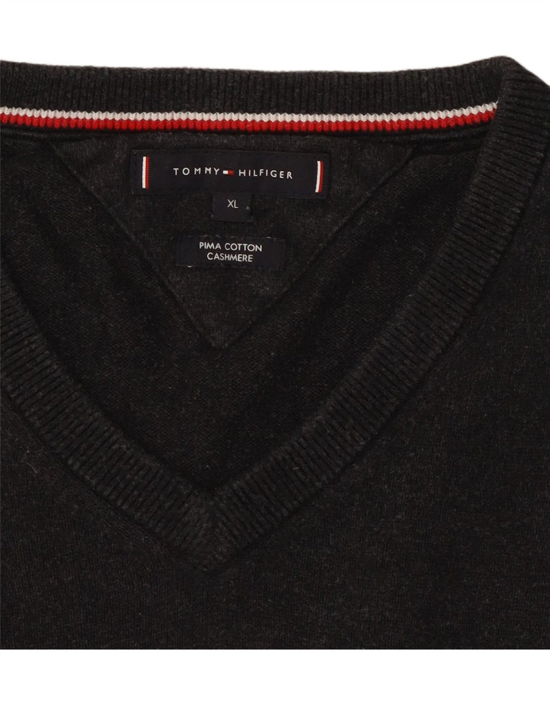 TOMMY HILFIGER Herre V-hals sweater XL Grå Bomuld