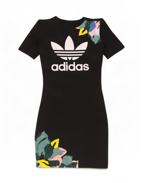 Adidas Womens Her Studio London grafisk T-shirtkjole UK 6 XS Black Floral