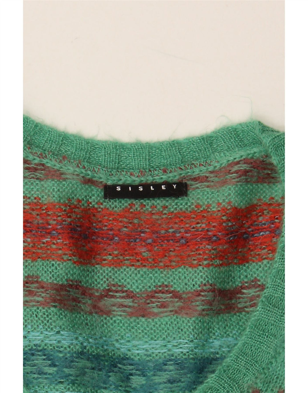 SISLEY Dame Crop V-hals sweater UK 14 Medium Turkis Fair Isle