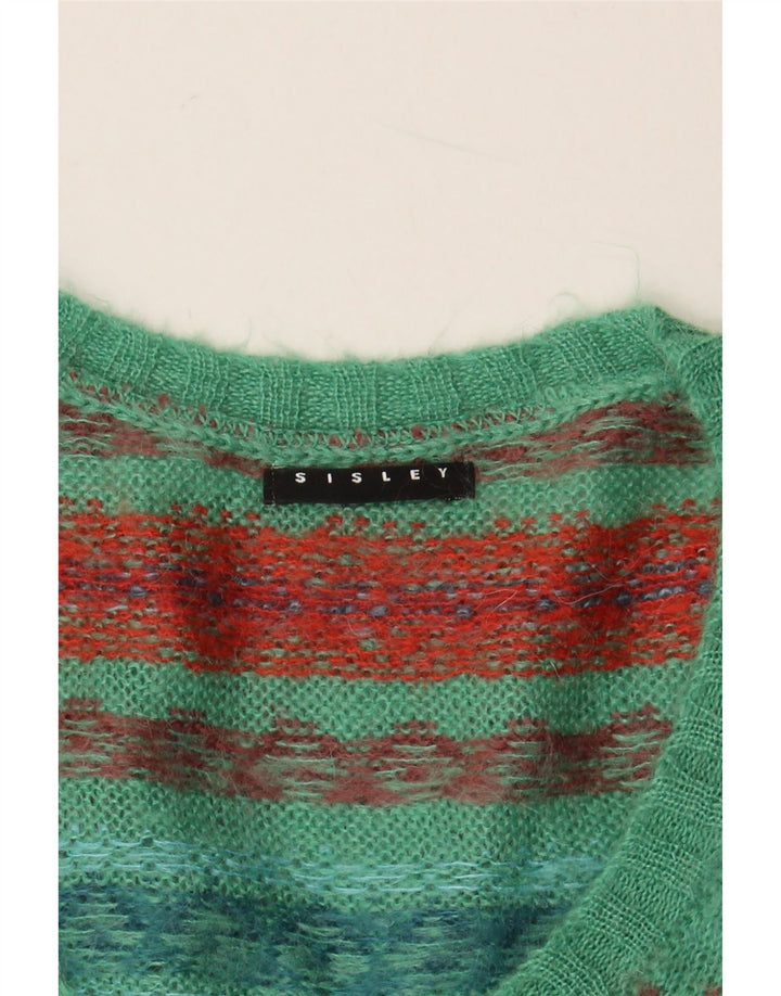 SISLEY Dame Crop V-hals sweater UK 14 Medium Turkis Fair Isle