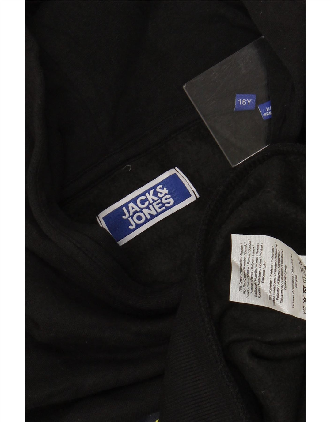 JACK & JONES Grafisk hættetrøje til drenge 15-16 år sort bomuld