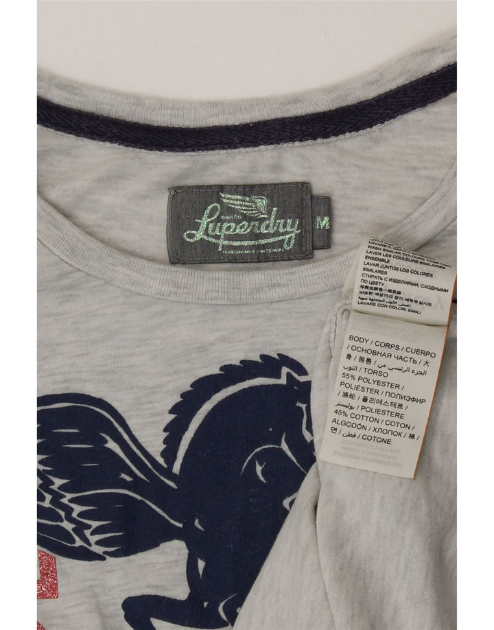 Superdry grafisk T-shirt top til kvinder UK 12 Medium Grey Flecked Polyester