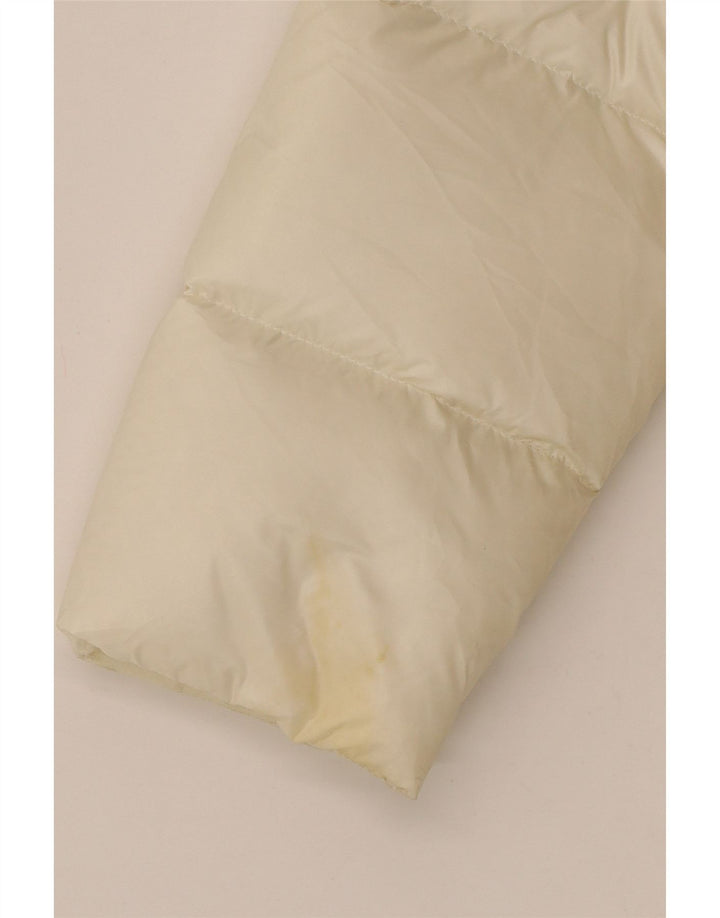 Blauer Polstret frakke med hætte til kvinder UK 16 Stor hvid polyamid