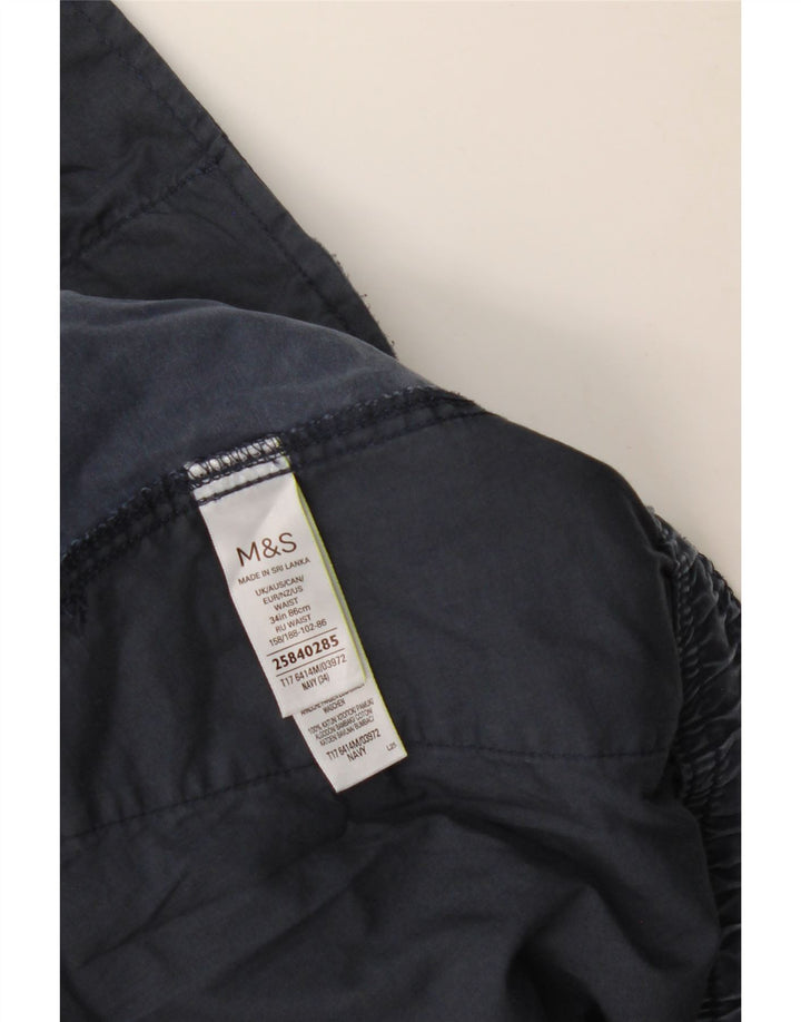 MARKS & SPENCER Herre Cargo Shorts W34 Large Navy Blue Bomuld