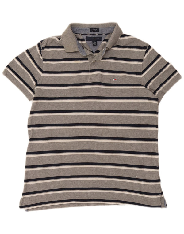 Tommy Hilfiger Herre Custom Fit Polo Shirt Stor grå stribet bomuld