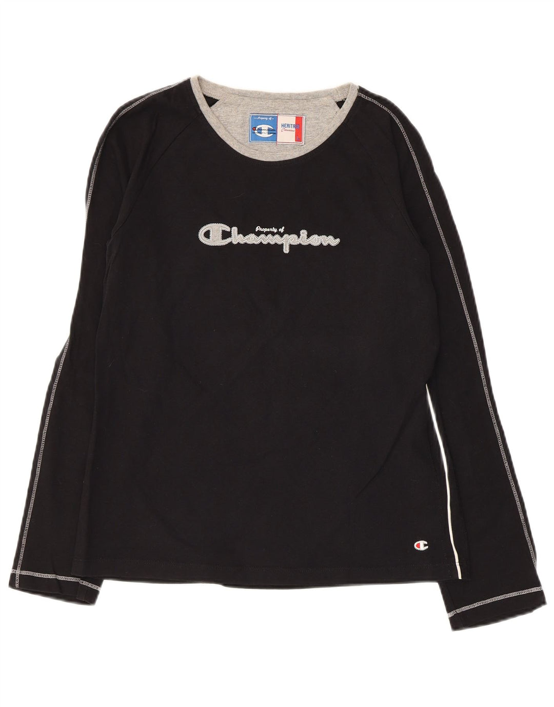 CHAMPION Dame Grafisk Top Langærmet UK 14 Large Sort