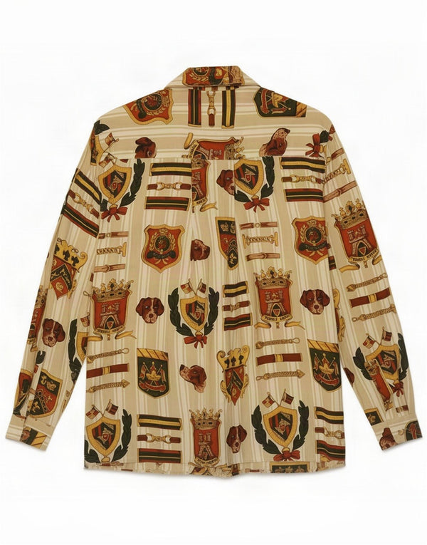 Vintage Womens Abstract Pattern Oversized Shirt UK 10 Small Beige