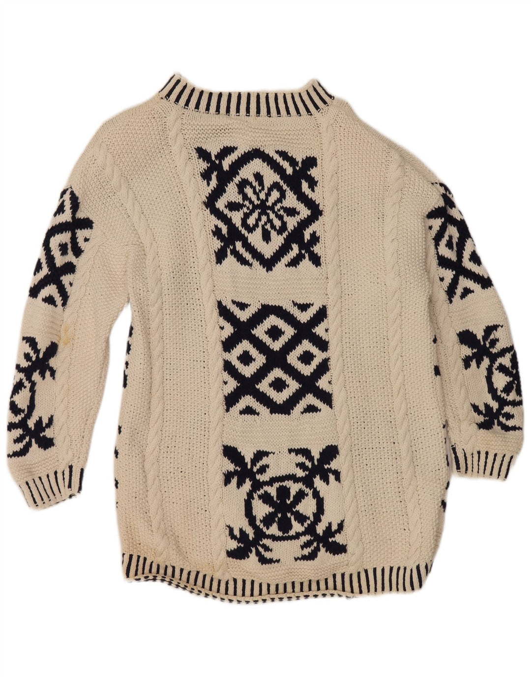 Vintage Dame Turtle Neck Jumper Sweater EU 38 Medium Off White Geometrisk