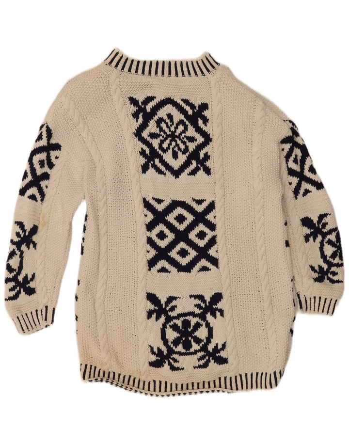 Vintage Dame Turtle Neck Jumper Sweater EU 38 Medium Off White Geometrisk