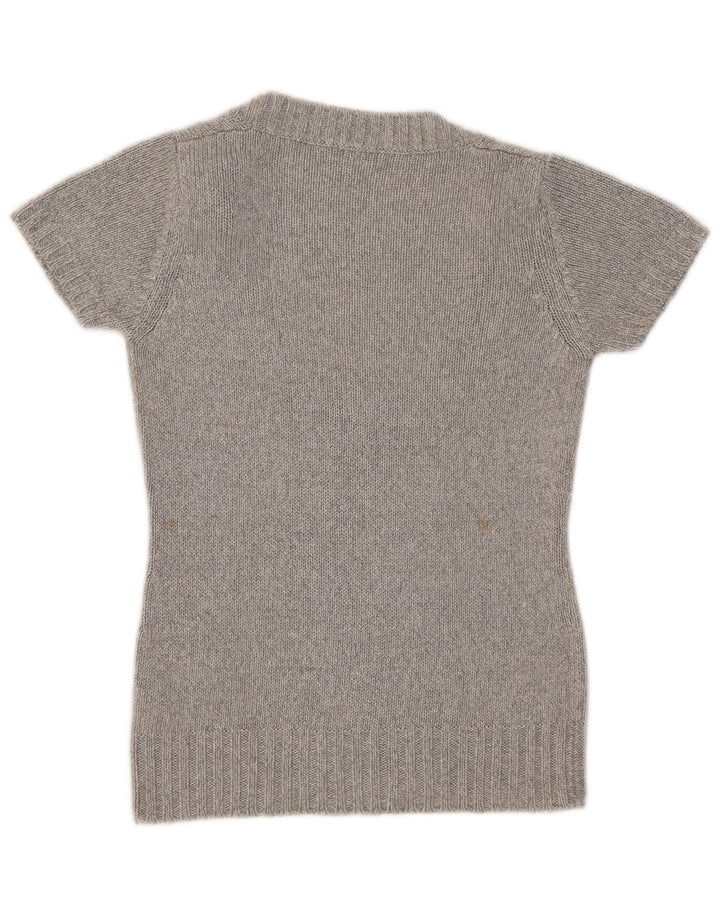 Massimo Dutti Dame Kortærmet V-hals Jumper Sweater UK 10 Lille Grå
