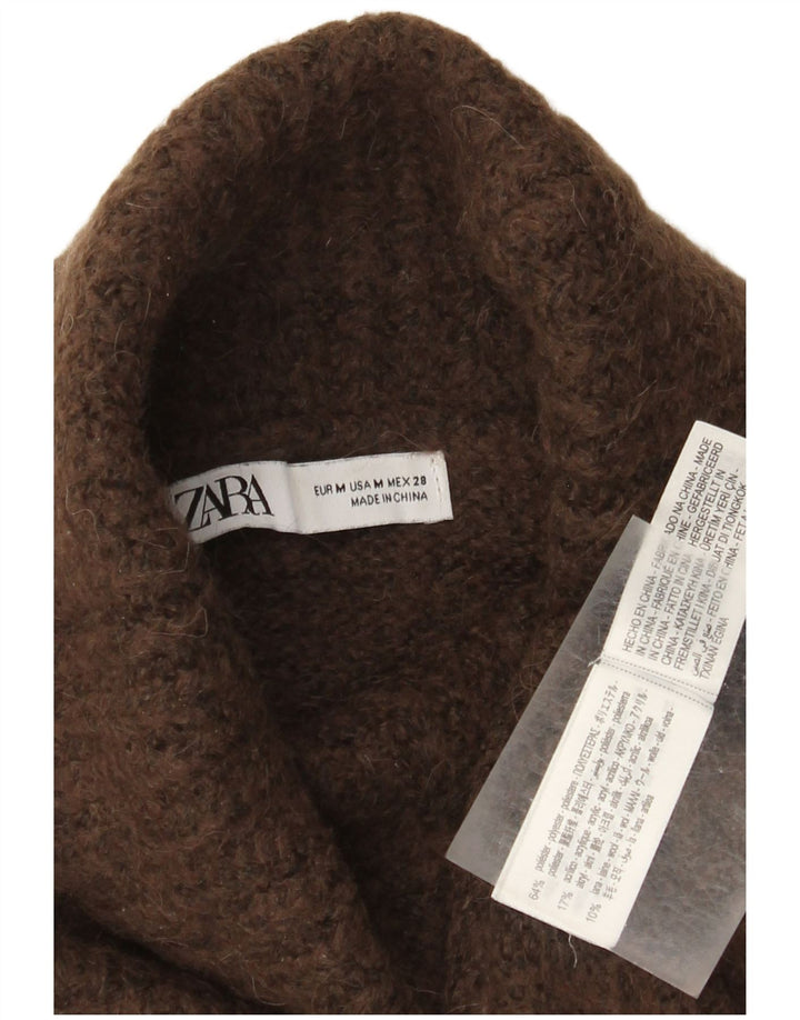 Zara Womens Crop Roll Neck Jumper Sweater UK 14 Medium Brown Polyester