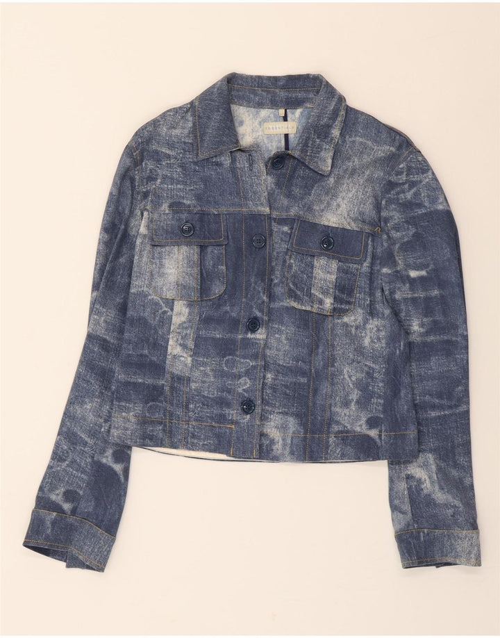 MARELLA Womens Crop Denim Jacket IT 42 Medium Blue Tie Dye Cotton Vintage Marella and Second-Hand Marella from Messina Hembry 