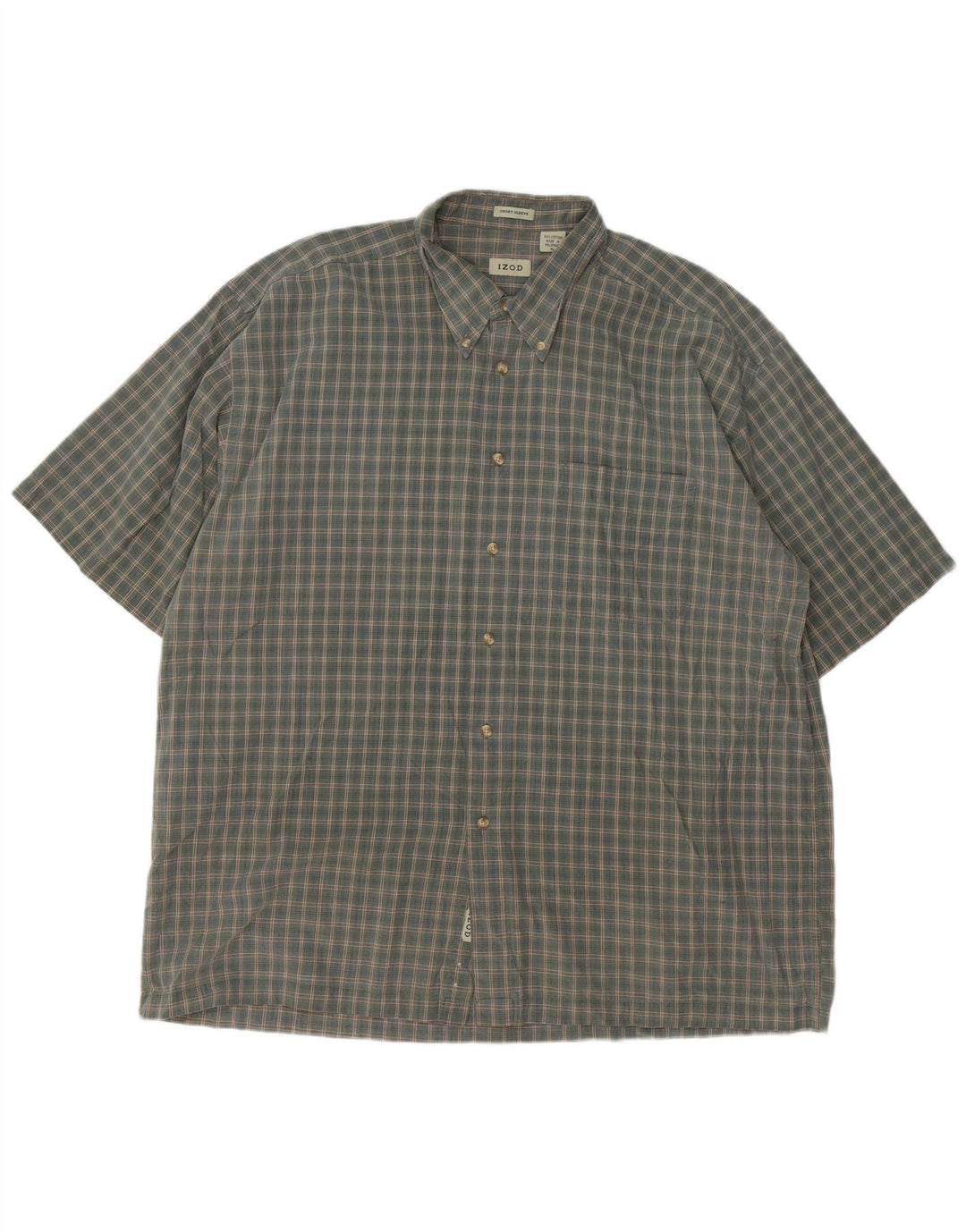 IZOD Kortærmet herreskjorte XL Khaki ternet bomuld