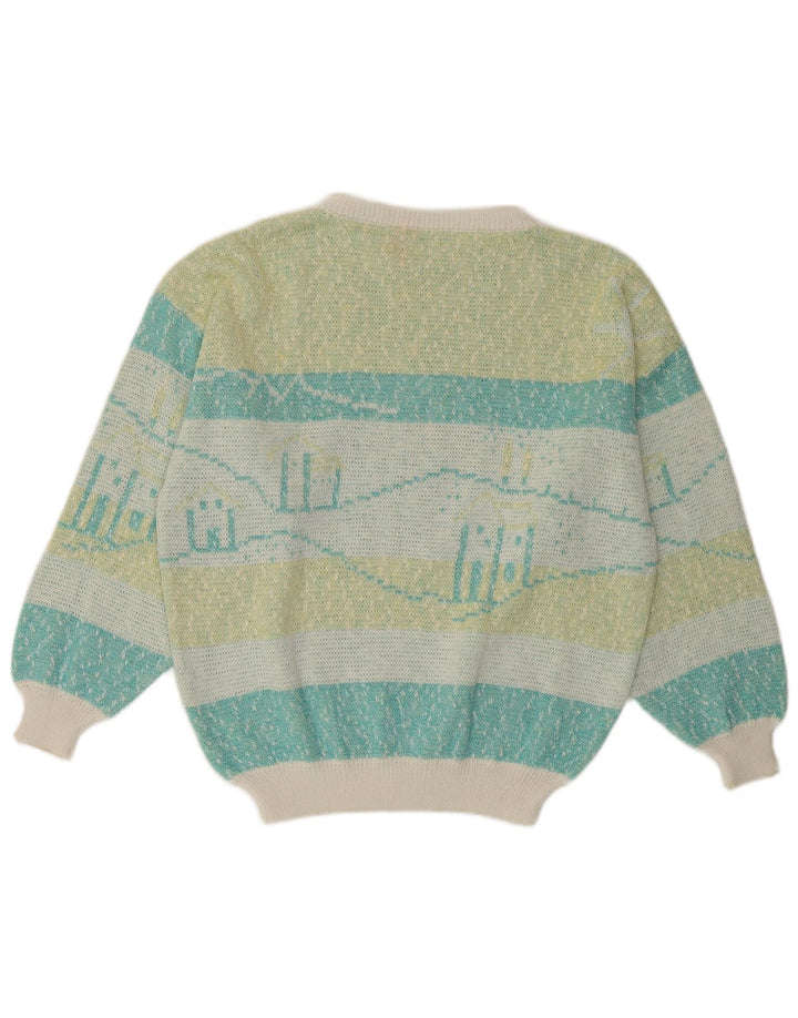 VINTAGE Dame Boat Neck Jumper Sweater UK 16 Stor Flerfarvet Stribet