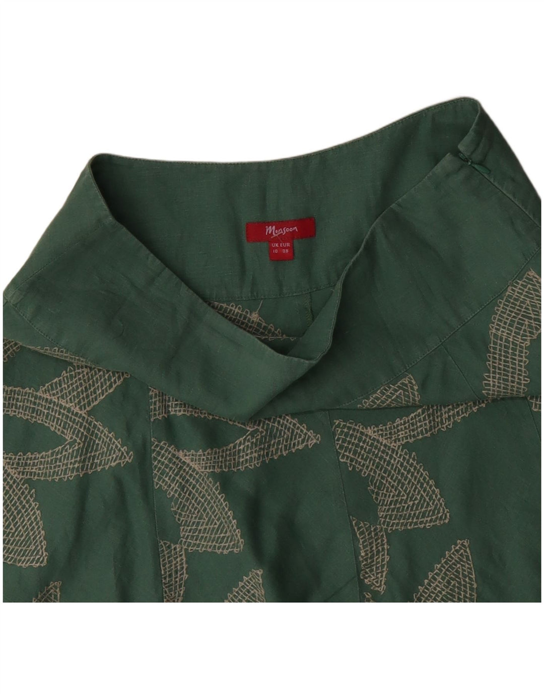 MONSOON Dame lavtalje A-line nederdel UK 10 Small W32 Grøn blomsterbomuld