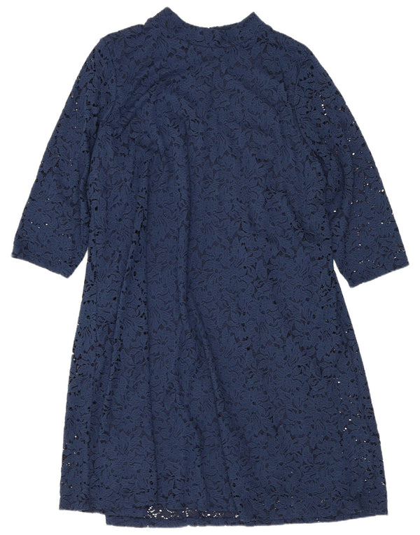 Marks & Spencer Dame 3/4-ærmet A-line kjole UK 20 2XL Navy Blue Floral