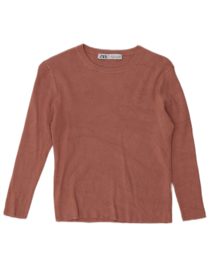 Zara Dame Top Langærmet UK 12 Medium Pink Viscose
