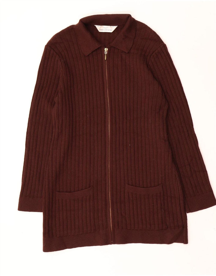 Marks & Spencer dame cardigan sweater UK 14 Stor brun uld