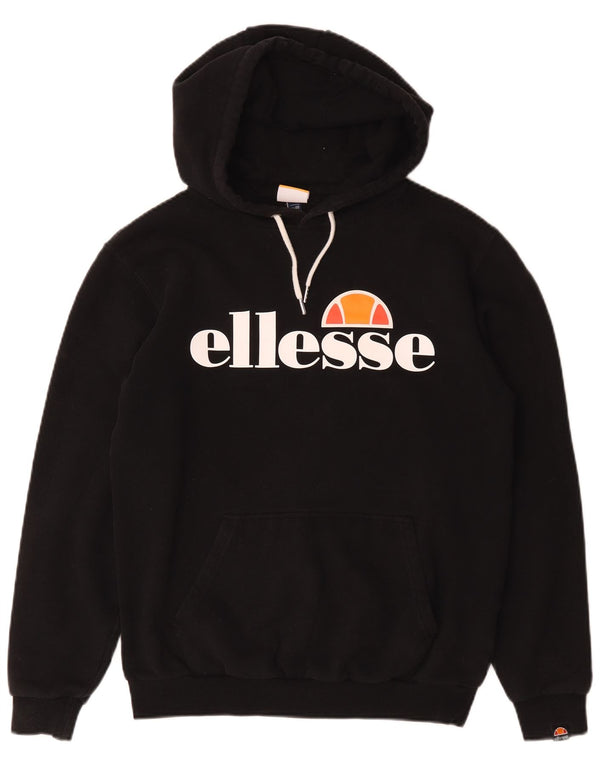 Ellesse Dame Grafisk Hoodie Jumper UK 12 Medium Sort Bomuld