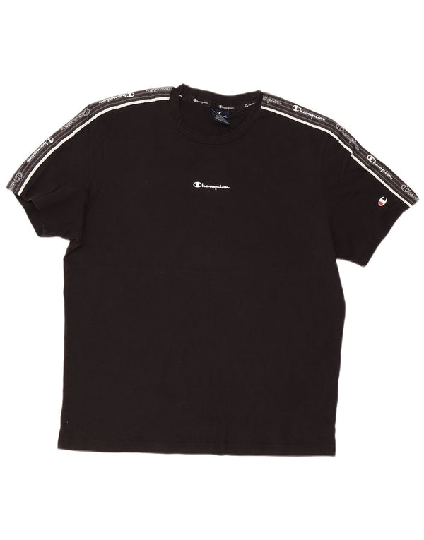 CHAMPION Herre Grafisk T-Shirt Top Stor Sort Bomuld