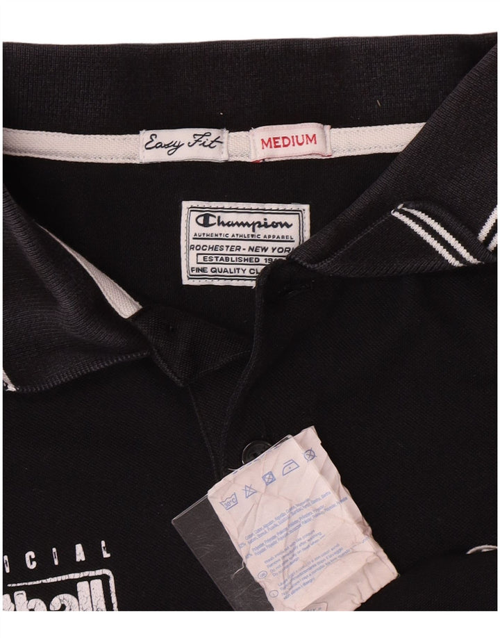 Champion Herre Easy Fit Grafisk Polo Shirt Medium Sort Bomuld