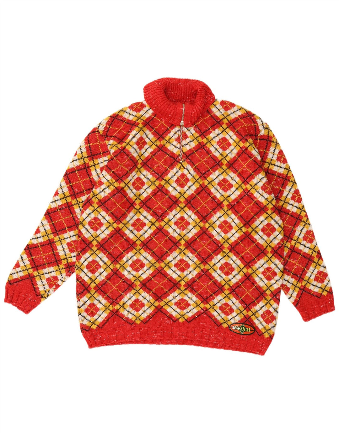 Foxhound Herre Zip Neck Jumper Sweater XL Rød Argyle/Diamond Wool