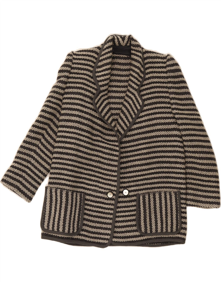 VINTAGE Womens Double Breasted Blazer Jacket UK 16 Large Grey Striped Vintage Vintage and Second-Hand Vintage from Messina Hembry 