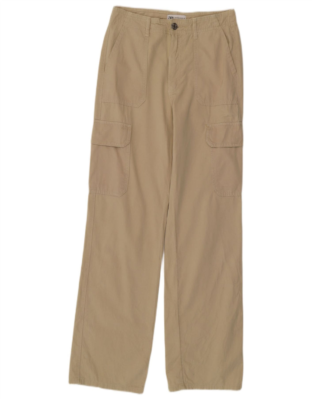 ZARA Højtaljede lige cargobukser til kvinder EU 34 2XS W24 L31 Grøn