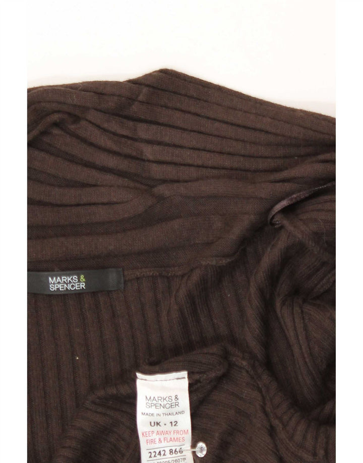 Marks & Spencer Dame Asymmetrisk Åben Cardigan Sweater UK 12 Medium Brun