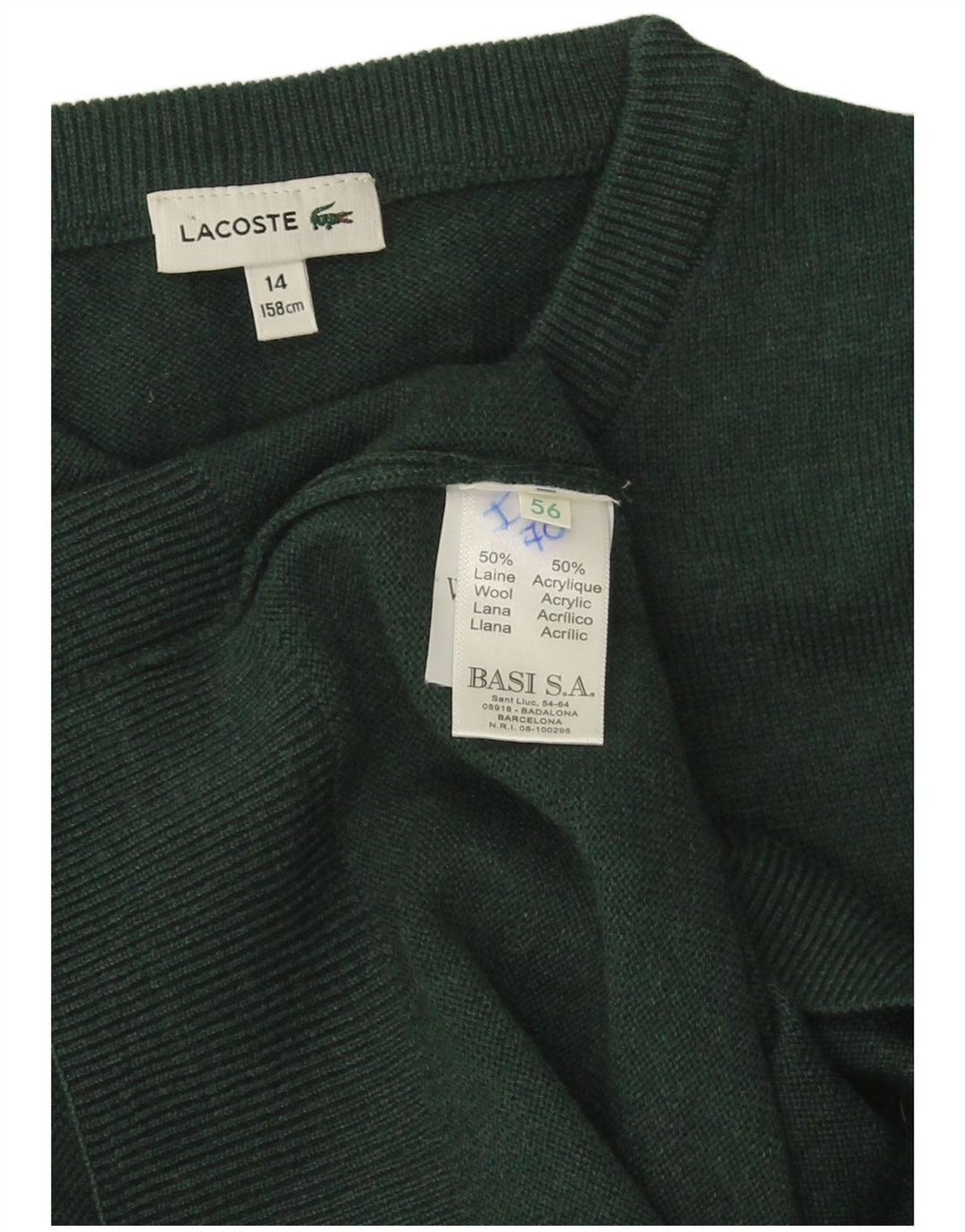 Lacoste drenge sweater med rund hals 13-14 år grøn uld