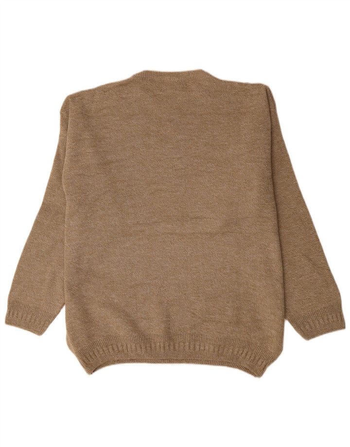 VINTAGE Mens Crew Neck Jumper Sweater 2XL Beige Geometric
