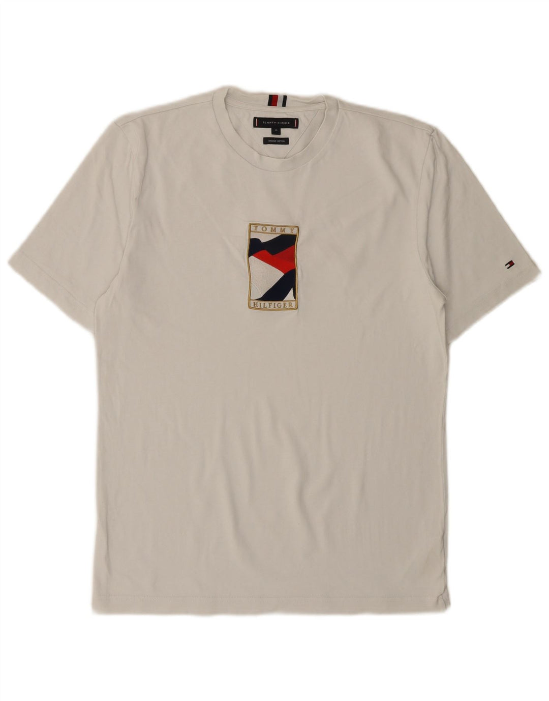 TOMMY HILFIGER Herre grafisk T-shirt Top Medium hvid bomuld