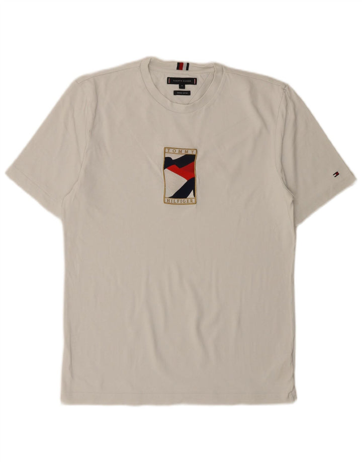 TOMMY HILFIGER Herre grafisk T-shirt Top Medium hvid bomuld