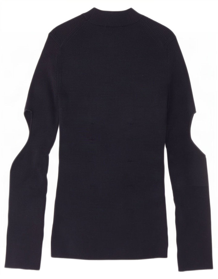 Cos Dame Turtle Neck Jumper Sweater UK 12 Medium Navy Blue Bomuld
