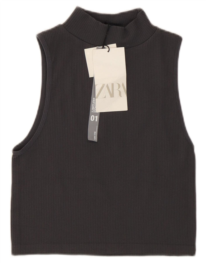 Zara Womens Crop Vest Top UK 12 Medium Grå Polyamid