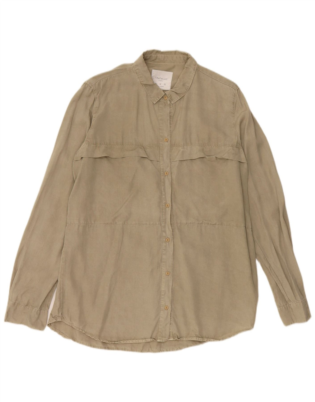 Zara Dame Trafaluc Skjorte UK 14 Medium Khaki Lyocell