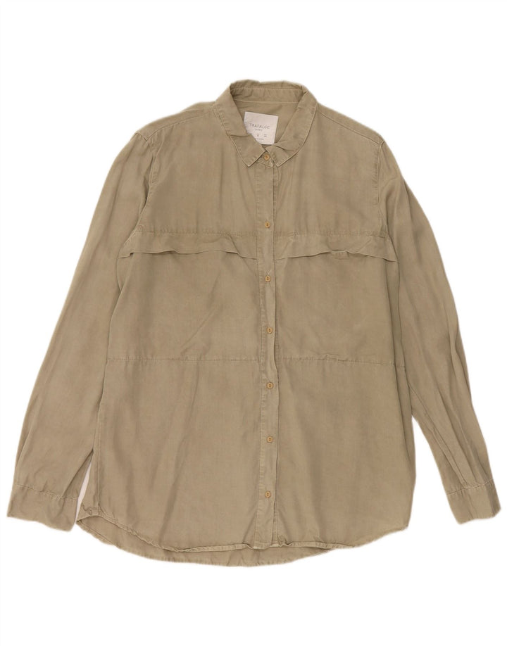 Zara Dame Trafaluc Skjorte UK 14 Medium Khaki Lyocell
