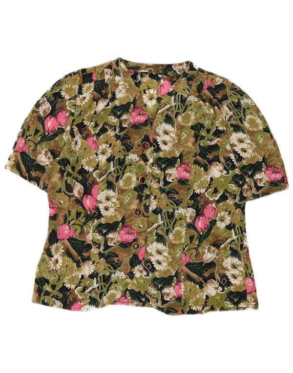 Vintage kortærmet skjortebluse til kvinder IT 42 Medium Green Floral