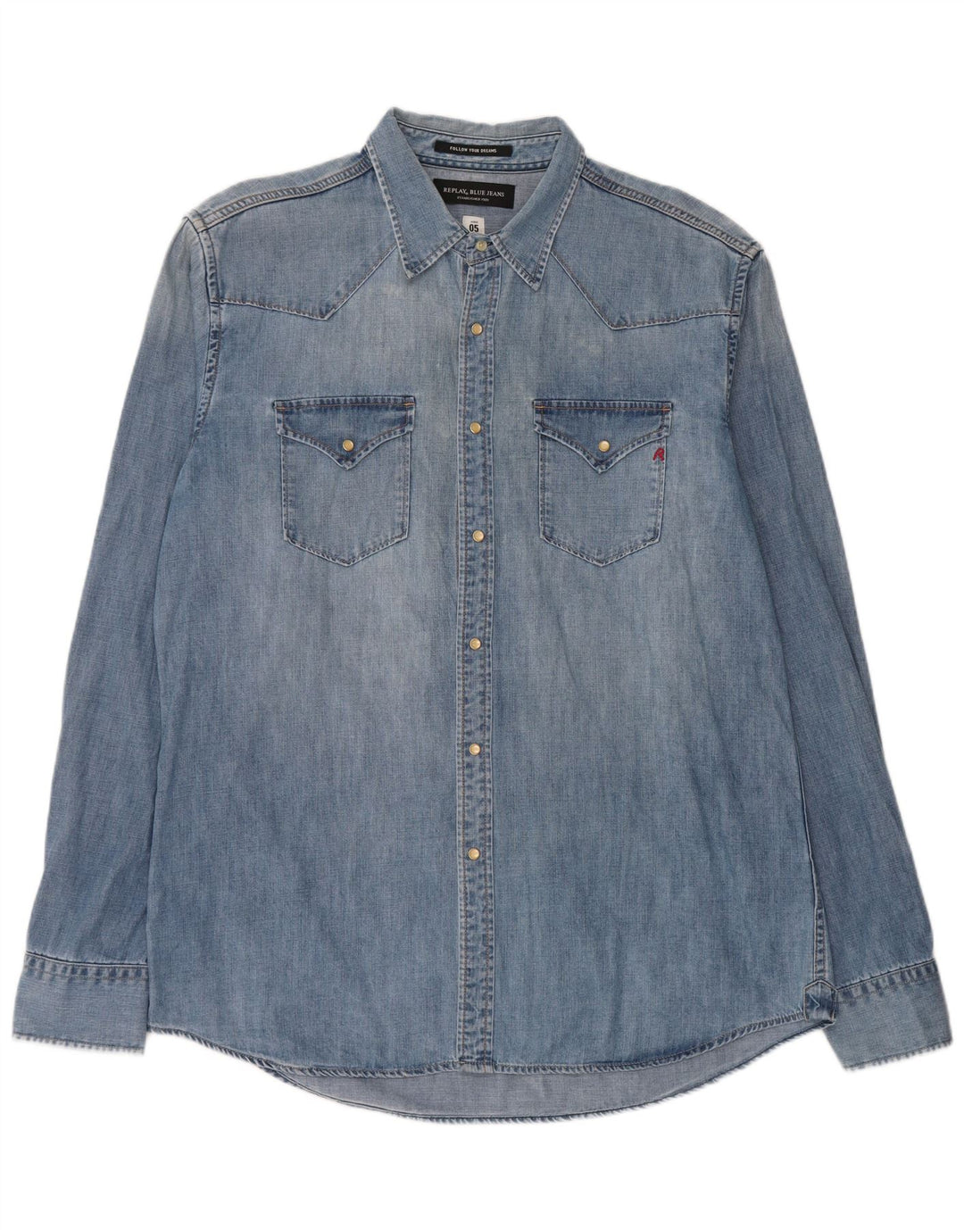 REPLAY Herre Denim Shirt Large Blue Cotton