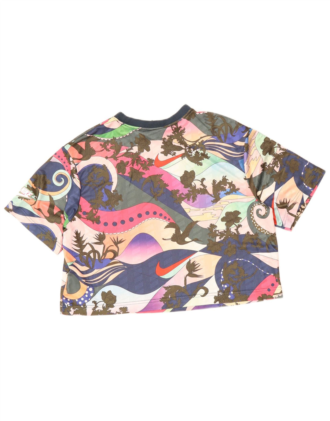 NIKE Dame Crop Grafisk T-Shirt Top UK 6 XS Flerfarvet Blomster