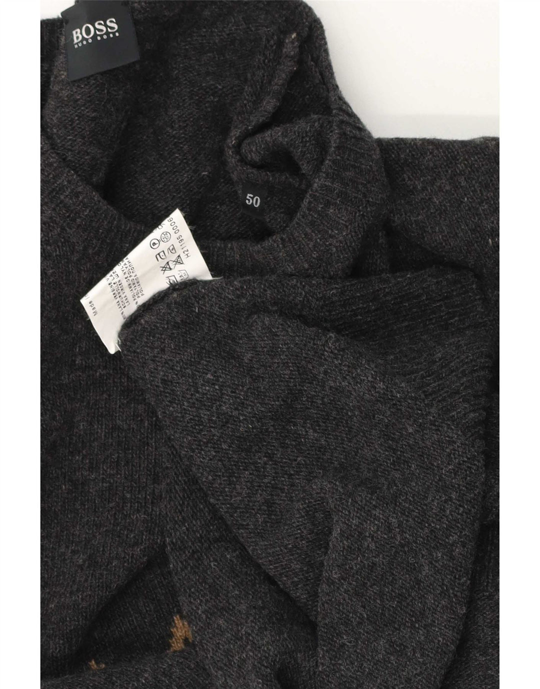 Hugo Boss Herre Crew Neck Jumper Sweater IT 50 Medium Grey Geometrisk Uld