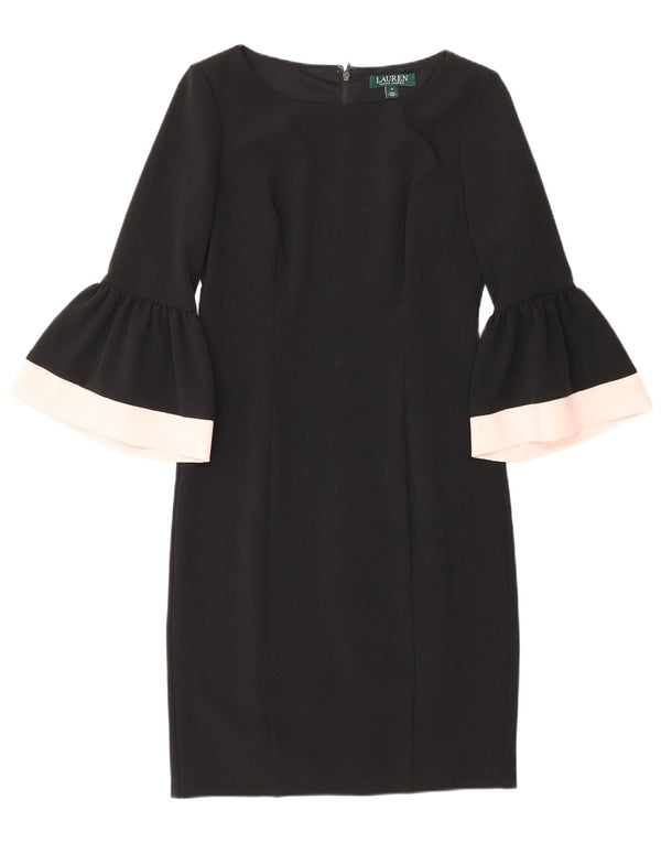 Ralph Lauren Dame 3/4-ærmet Skede Kjole US 0 XS Sort Colourblock
