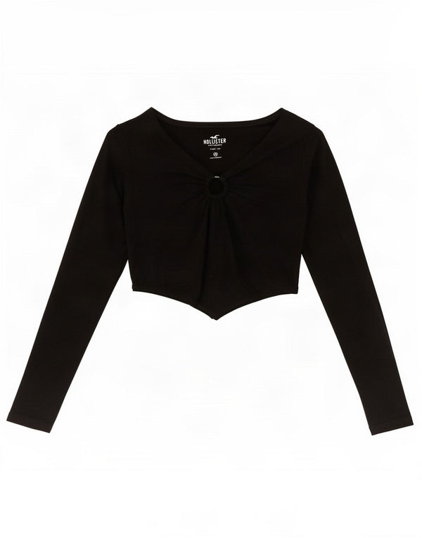 Hollister Womens Crop Top Langærmet UK 4 XS Sort Bomuld
