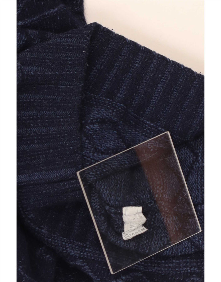 Vintage Herre Turtle Neck Jumper Sweater Medium Navy Blue Fair Isle Wool