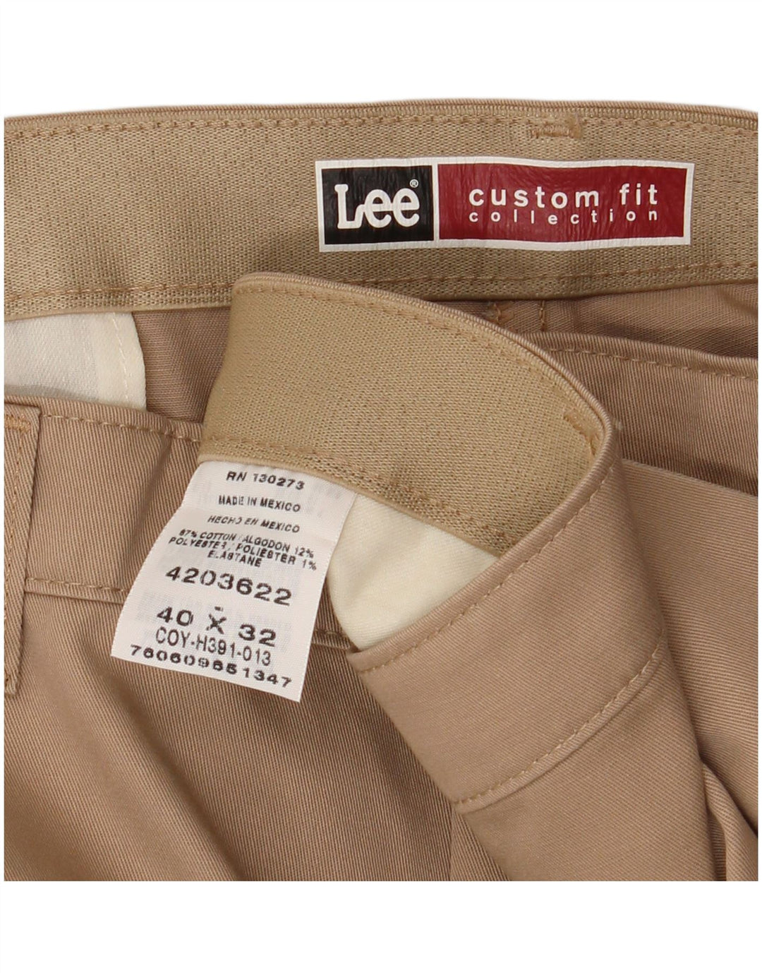 LEE Herre Custom Fit Straight Chino Bukser W40 L32 Beige Bomuld