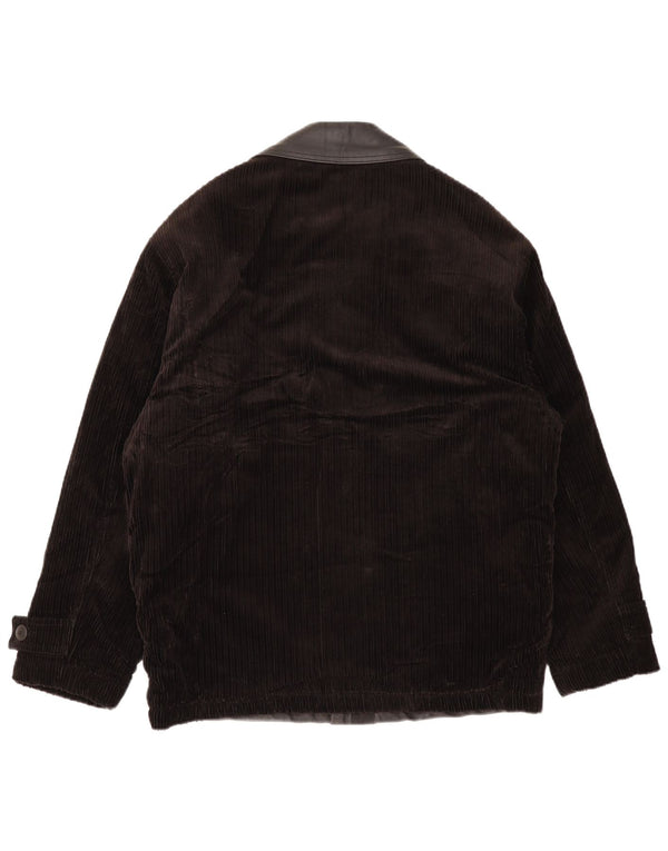 Vintage Herre Læder Corduroy Jakke UK 38 Medium Sort Læder