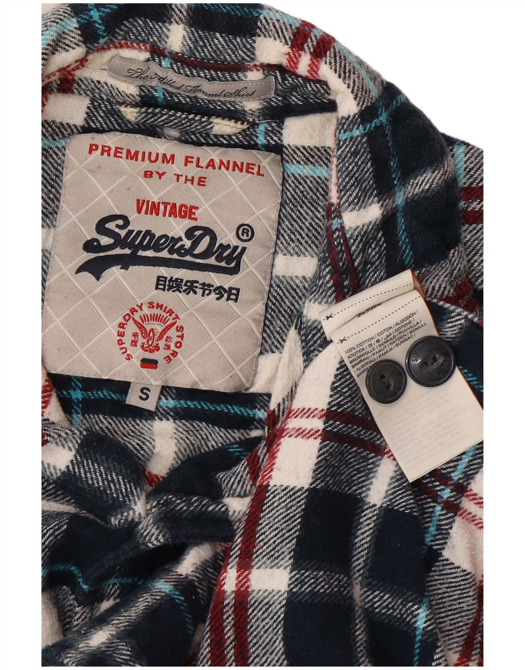 SUPERDRY Flanelskjorte til mænd, lille marineblå ternet bomuld