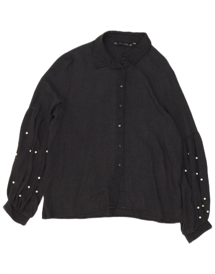 ZARA Oversized skjortebluse til kvinder UK 10 Lille grå viskose